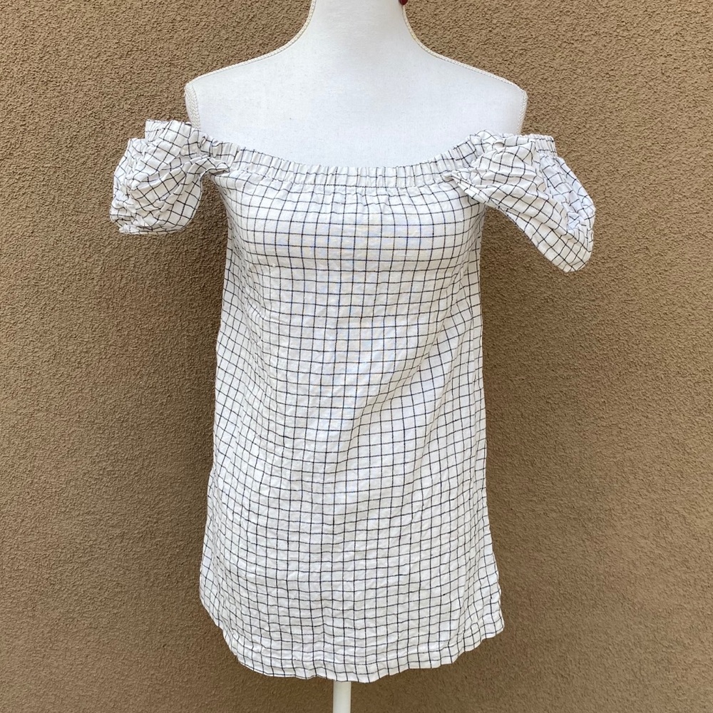 Reformation plaid print whites black mini dress S